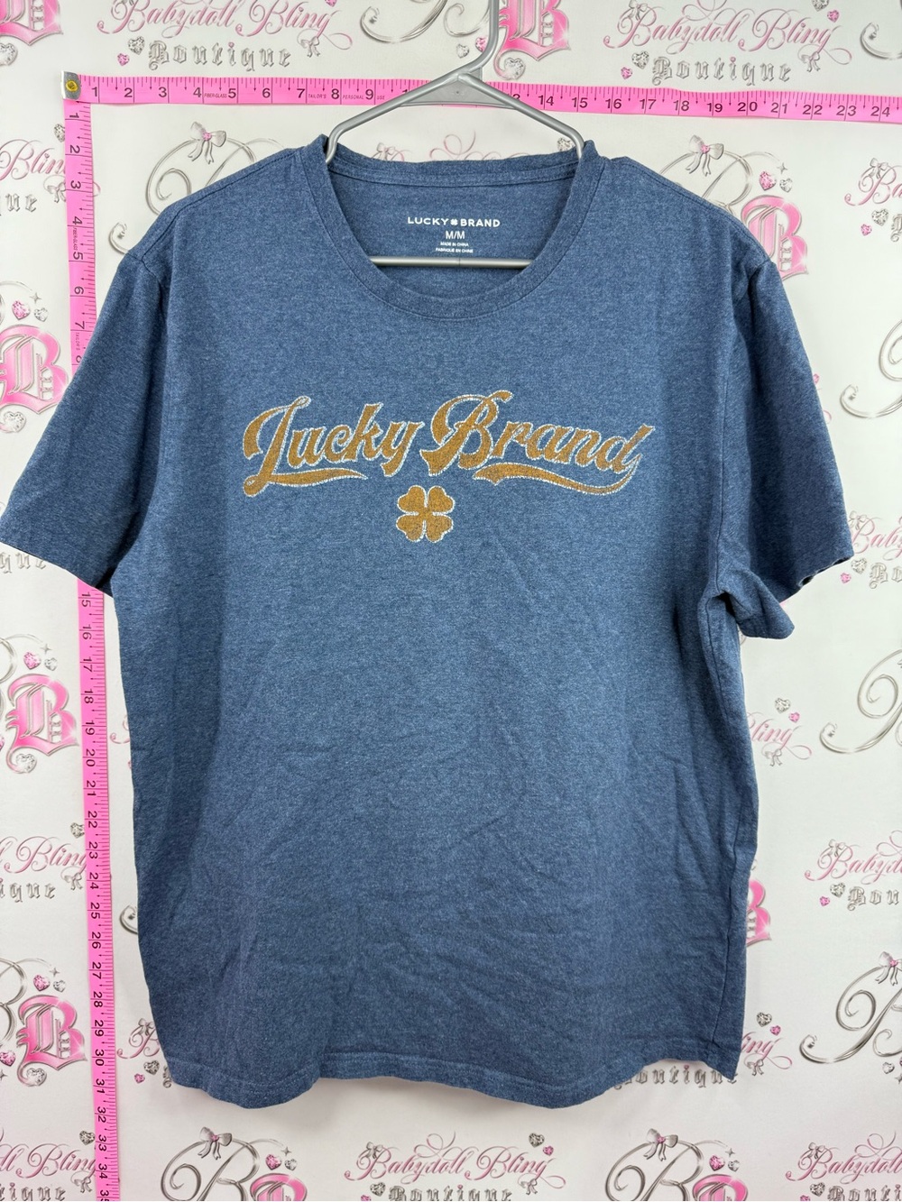 Lucky Brand Blue Short-Sleeve Logo Tee with Gold Script